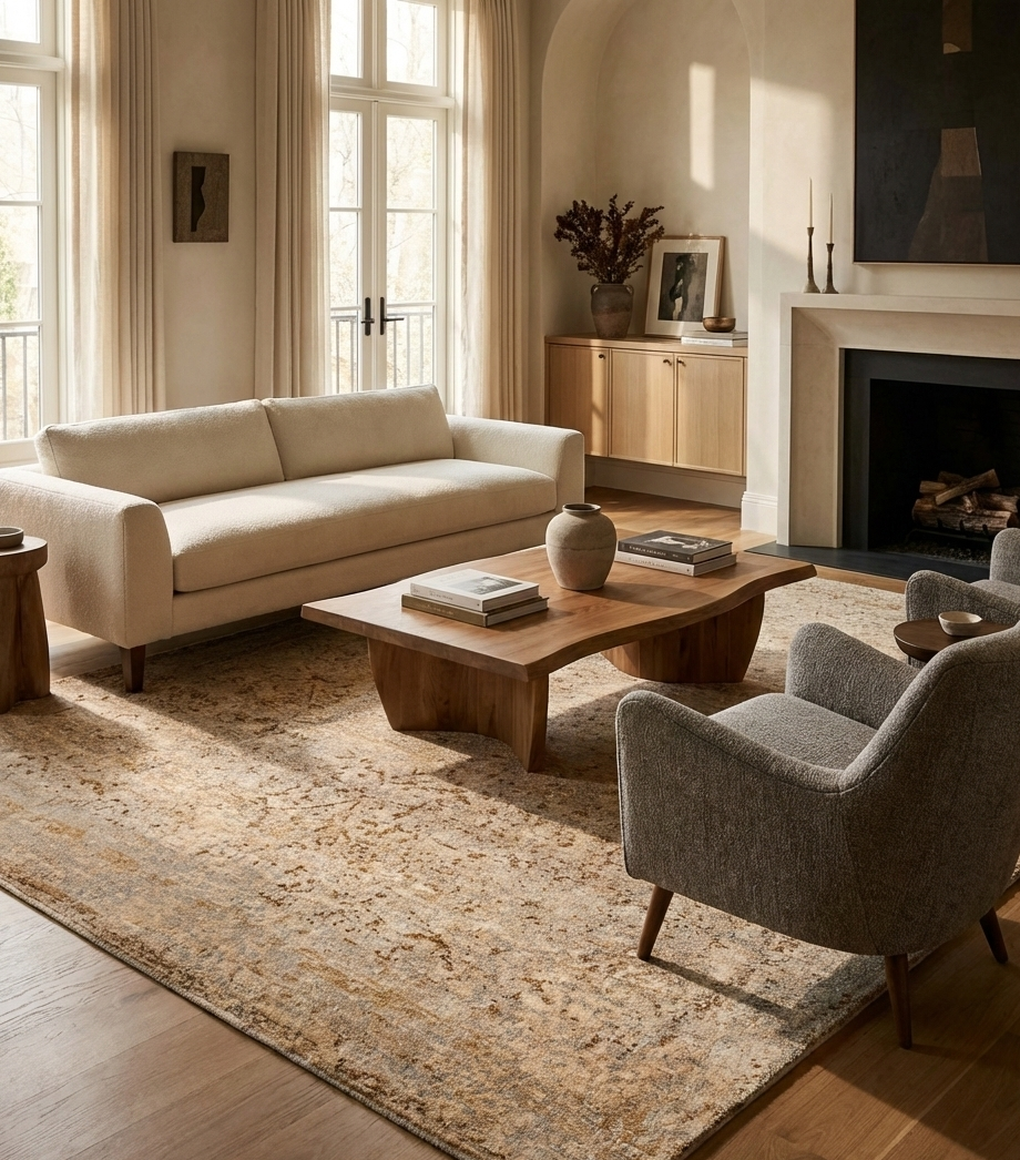 The Anchored Frame Placement with front legs on the rug