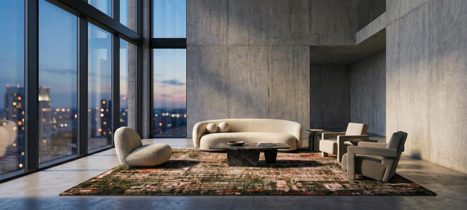 Architectural hand-knotted rug installation