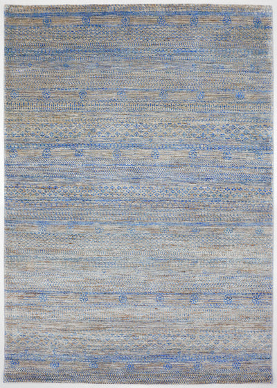 Seafoam blue hand-knotted Aatish Gabbeh rug with rhythmic levels of tribal talisman motifs